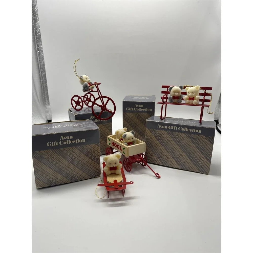 Vintage Avon Teddy Bear Ornament Holiday Collection Lot Of 4 In Orginal Box